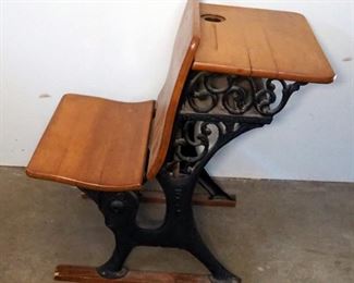 Antique Cast Iron Pea Body - Stiggleman Student Desk, 27" x 19" x 30"