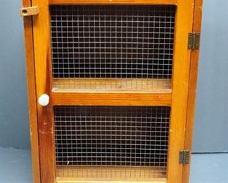 Primitive Style Wooden Storage Cabinet With Mesh Screen Windows, 24" x 16" x 9"
