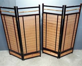 Vintage 4-Panel Room Divider With Bamboo Accents