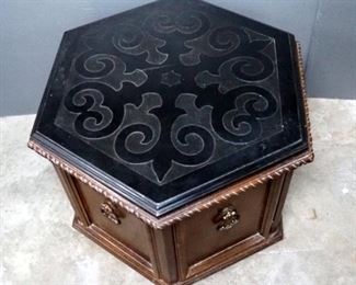 Vintage Octagonal End Table With Stone Top, 21" x 27" x 29"