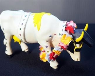 Cow Parade Painted Ceramic Rock-n-Roll Cow Figurine #9137, And Cow Parade Painted Ceramic Hugs And Smooches Cow Figurine #9176