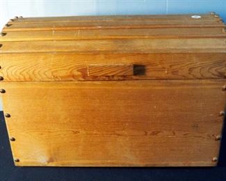 Barrel Top Trunk With Wood Handles And Wood Nail Heads, 17" x 24" x 13.5"