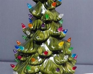 Shawn Hand Crafted Vintage Ceramic Christmas Tree With Lighted Base (Untested), 11.5" Tall