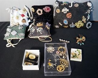 Broach Assortment Including Holiday Theme Cameos, Floral And More