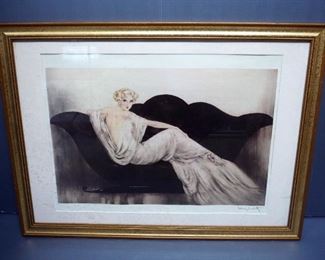 Framed Matted Under Glass, Le Sofa By Louis Icart Print, Signed By Artist, 22.5" x 30.5", & Hudson Street I Print, Signed By Artist, 25.25" x 31.25"