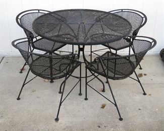 Black Vintage Wrought Iron Patio Dining Table, 29" x 42", And Chairs, Qty 4, 28.5" x 25" x 23", Seat Height 16"