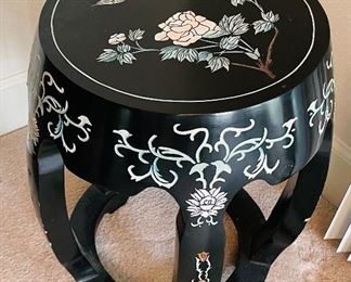 18- $48 - Asian black chinoiserie garden seat 
