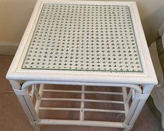 #49 - $365 -White wicker Queen bed and night stands & tall chest - Bedding Not included (priced separetly) 