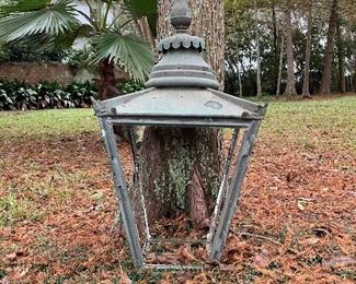 One of several antique outdoor french lanterns, various styles, copper and iron