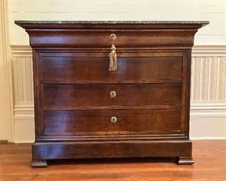 French Louis Philippe five drawer commode with marble top, mid 19th century (two drawers are hidden)