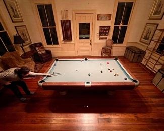 1945 Brunswick “Big 8” pool table, beautifully restored, all vintage accessories included! Pure Art Deco style 