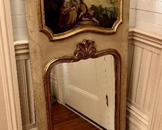 Authentic 19th century hand painted and gilt trumeau mirror 