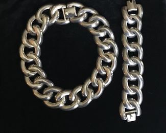 Sterling silver hand crafted giant link necklace and bracelet, Mexico