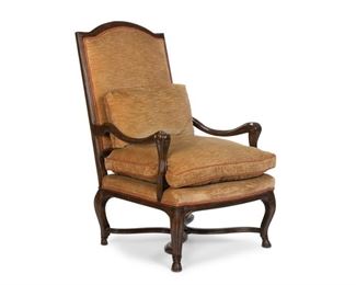 4044
A High Back English-Style Armchair
Late 18th/early 20th century
With carved wooden frame, upholstered in golden ochre fabric with rust piping
44.25" H x 26.5" W x 23" D
Estimate: $600 - $800