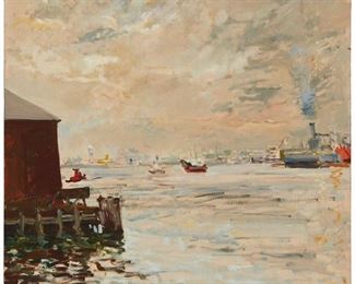 4060
Raoul Middleman
b. 1935
Harbor Scene, 1973
Oil on board
Incised with the signature and date near the center of the left edge: Middleman
23.875" H x 23.875" W
Estimate: $600 - $800