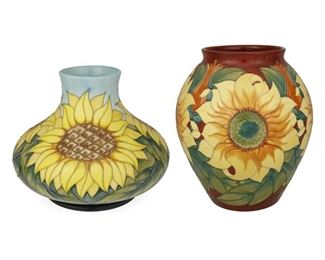 4112
Two Moorcroft Pottery Sunflower Vases
Circa 1990s; Burslem, England
Each with Moorcroft backstamp; with further various dates and markings
Each glazed ceramic vase with sunflower motifs, 2 pieces
Largest: 10.5" H x 8.5" Dia.
Estimate: $200 - $400