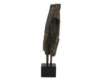 4157
Thomas Larkin
b. 20th century
"Cloaked Warrior," 1983
Patinated bronze on wood base
Signed, dated, titled, and inscribed in pen to underside: T. Larkin / Bronze "83" / Cloaked Warrior/[illegible]
19" H x 4.5" W x 3.5" D
Estimate: $200 - $400