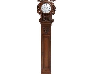 4171
A French Norman Saint Nicolas Oak Longcase Clock
19th century
Dial signed: Labarre / a Villy Le Bas
The pendulum clock with white enameled dial, black Roman numeral hour markers, and black Arabic numeral outer minute track in a carved oak case
91.5" H x 19.5" W x 5" D
Estimate: $800 - $1,200