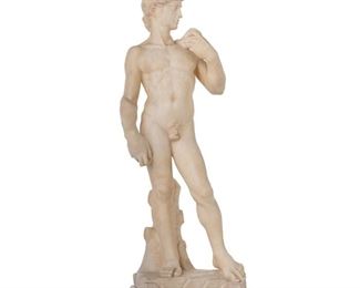 4203
An Italian Alabaster Sculpture Of David
20th century
After Michelangelo
23" H x 8.5" W x 6.5" D
Estimate: $500 - $700