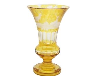 4208
A Bohemian Cut-Glass Vase
Late 19th/early 20th century
The art glass vase intaglio cut from amber to clear with stags
8.875" H x 5.5" Dia.
Estimate: $300 - $500