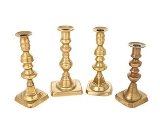 4245
A Group Of Brass Candlesticks
Early 19th century
Comprising a pair and two singles, 4 pieces
Largest: 7.875" H x 3.25" W x 3.25" D
Estimate: $200 - $300
