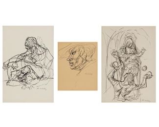 4268
Francis (Ferenc) De Erdelyi (1904-1959)
Three works:

Figural studies
Each ink on paper
Each signed lower right: de Erdely
Sight of largest: 11" H x 7.25" W; sight of smallest: 7" H x 5.5" W

3 pieces
Estimate: $500 - $700