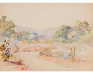 4278
Benjamin Chambers Brown
1865-1942, Pasadena, CA
Landscape With Footpath
Watercolor on paper under Plexiglas
Appears unsigned
Sight: 9.75" H x 13.25" W
Estimate: $300 - $500