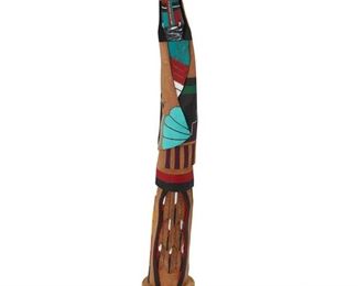 4287
Jerrold Guy
b. 20th century, Navajo/Dine
A Large Standing Maiden Katsina Figure
Signed to underside: J Guy [for Jerrold Guy]
With polychrome and on a wood slab base
45" H x 7.75" W x 7.5" D
Estimate: $200 - $400