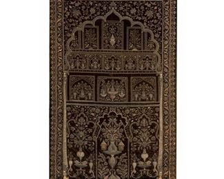 4322
An Islamic Embroidered Tapestry
Late 19th/early 20th century
Silk and metal thread on green velvet, with all-over arabesques and floral designs
90.5" H x 55.5" W
Estimate: $1,000 - $1,500