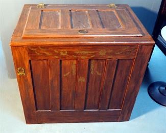 Antique Hinged Top Ice Chest With Aluminum Lining, 26" x 28.5" x 19.5"