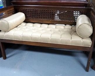 Upholstered Cane Bench 25.5" x 44" x 18", With Pillows, Qty 2