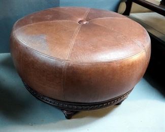 Bombay Co. Round Faux Leather Footed Ottoman, 18" x 33.5"