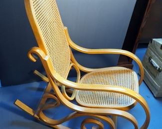 Mid-Century Bentwood Rocking Chair With Cane Back And Seat, 41" x 20" x 39"