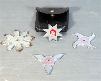 Japanese Shuriken Throwing Stars, Qty 3 And Bruce Lee Star With Storage Pouch