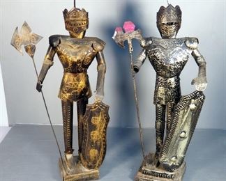 Hand Made Medieval Hammered Tin Knight Statues, 27" Tall, Qty 2
