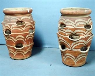 Hen & Chick Pottery Vases, 16" Tall, Qty 2