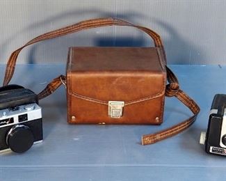 Kodak Brownie Hawkeye Camera, Fujica 35mm Camera With Case And Halina 35mm Camera