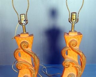 Painted Art Deco Lamps 27" Tall, Qty 2