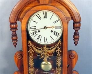 Gingerbread Pendulum Mantle Clock, Glass Door Is Damaged, 24" x 13" x 6", Includes Key
