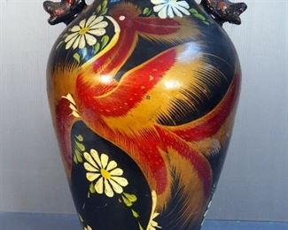 Painted Clay Amphora Floor Base, 28" Tall
