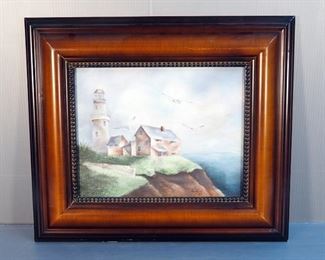 Framed On Canvas Lighthouse Painting Donna Crawford 1958 18.5" x 21.5"