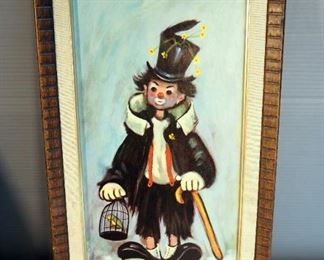 Vintage Ozz Franca Hobo Clown Framed Print, 18.5" x 10.5" And Raphael's Madonna Di San Sisto, 25" x 20"