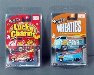Hot Wheels Diecast Model Cars, Lucky Charms & Wheaties VW Drag Buses, Qty 2
