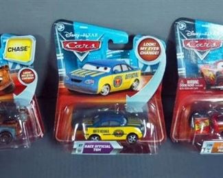 Disney Pixar Cars Assort. Including Mater With Glow In The Dark Lamp, Lightning McQueen Rusteze And Race Official Tom