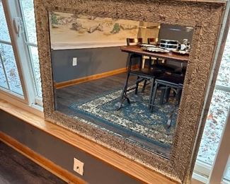 Large silver tone beveled glass mirror.