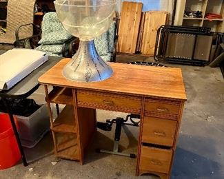 Vintage wood desk and planter.