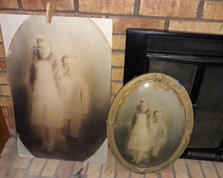 Antique photos and one curved glass frame 