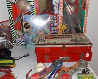 Vintage talking dolls and a Gilbert erector set