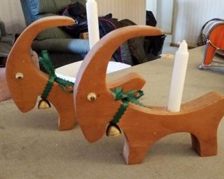 Wooden goat candle holders 