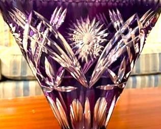 Cut Crystal Amethyst Fan Vase